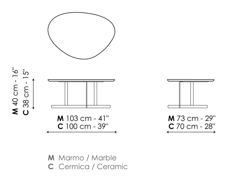 Kumo Coffee Table by Bonaldo, size drawing: Kumo 100