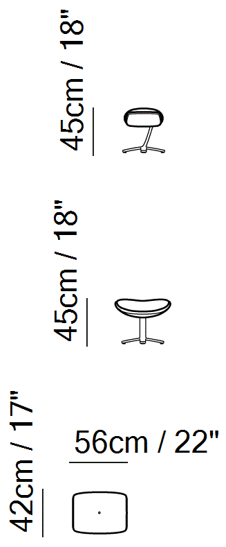 Re-Vive Club Recliner by Natuzzi Italia: Re-Vive footrest, outline drawing with sizes