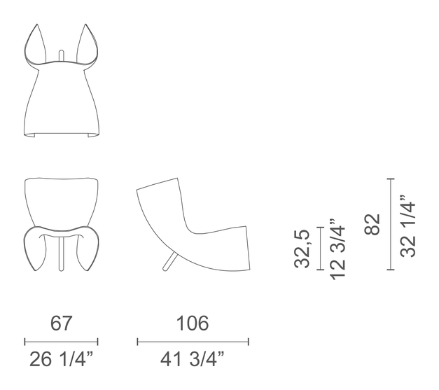 Felt Chair by Cappellini, size drawing