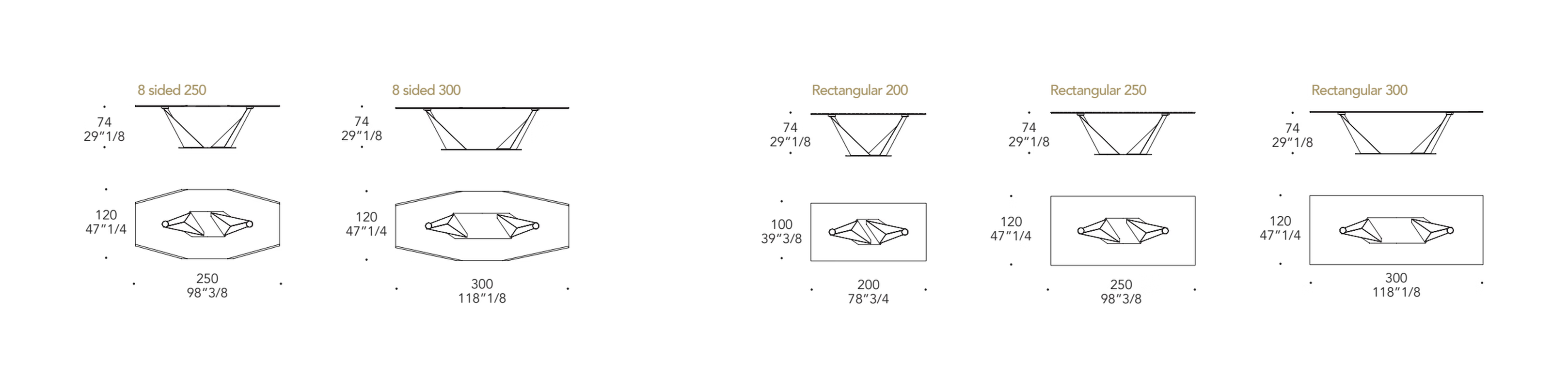 Quartz 72 Dining Table by Reflex, size drawing