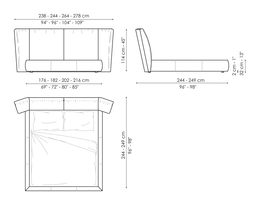 Youniverse Double Bed by Bonaldo, size drawing: Youniverse