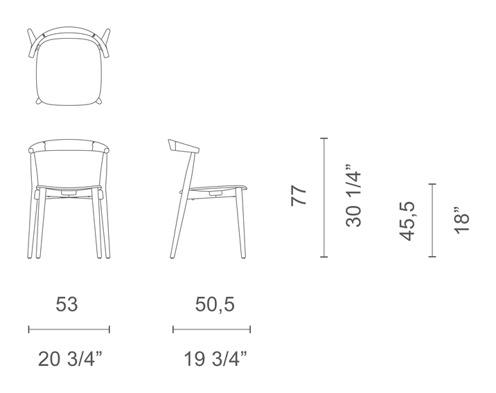 Newood Light Lido Chair by Cappellini, size drawing: NWL1E