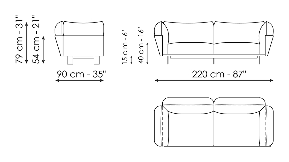 Blend Sofa by Bonaldo, size drawing: Sofa 220