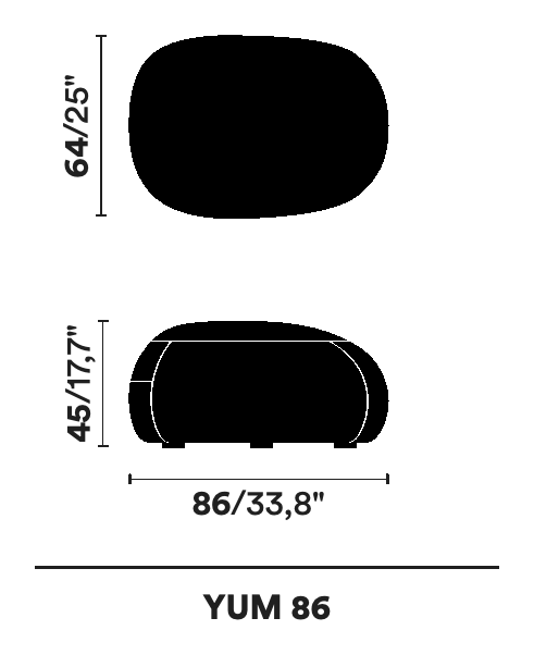 Yum Ottoman by Opinion Ciatti, size drawing: YUM 86