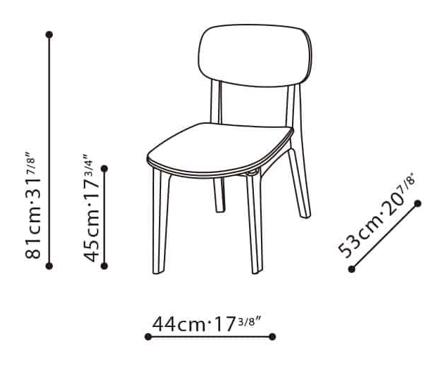 Leaf Chair by Camerich, size drawing