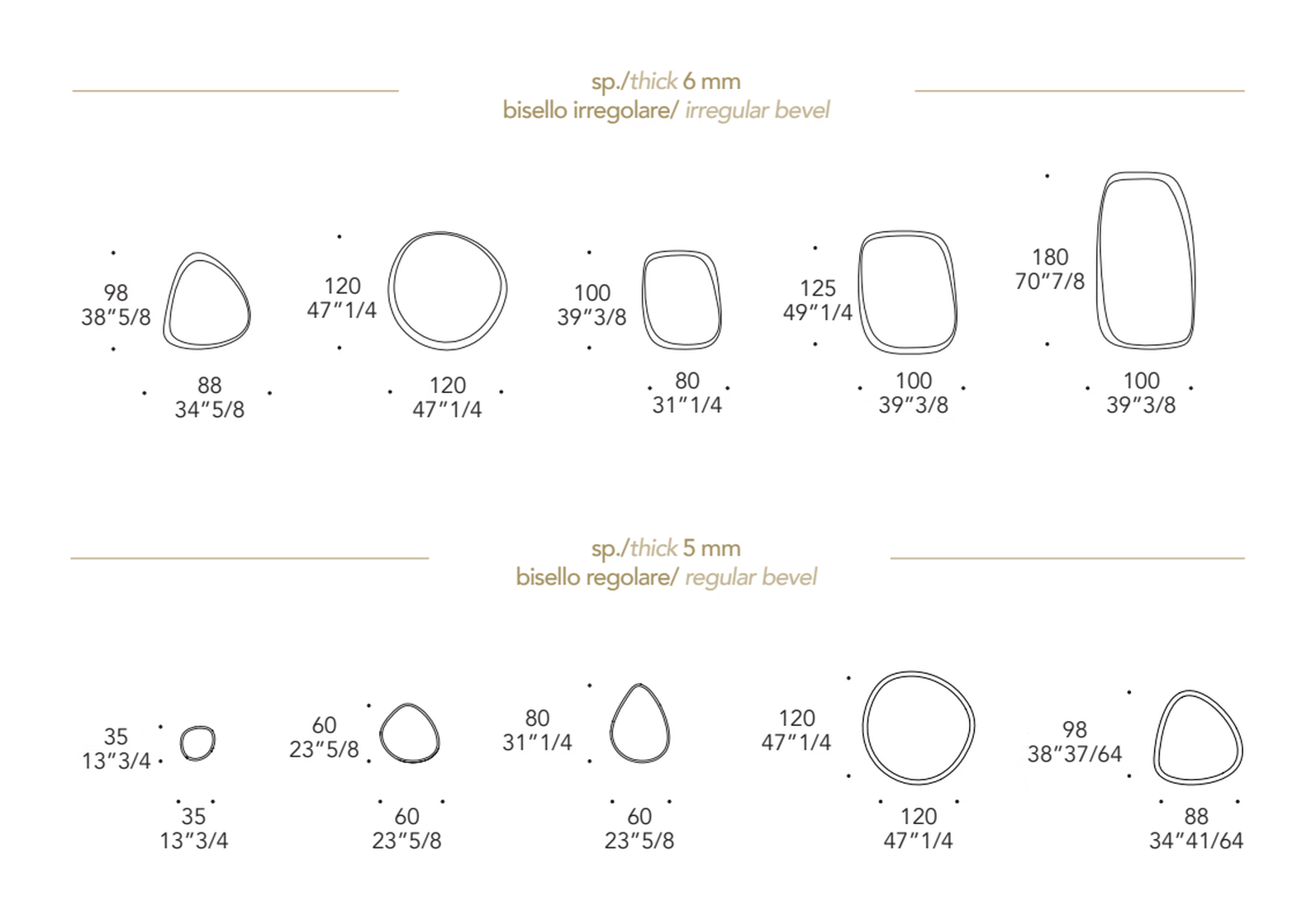 Seventy Specchio Mirror by Reflex, size drawing