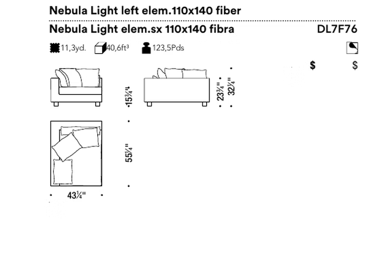 Nebula Light Sofa by Moroso, size drawing: Nebula Light left elem.110x140 fiber