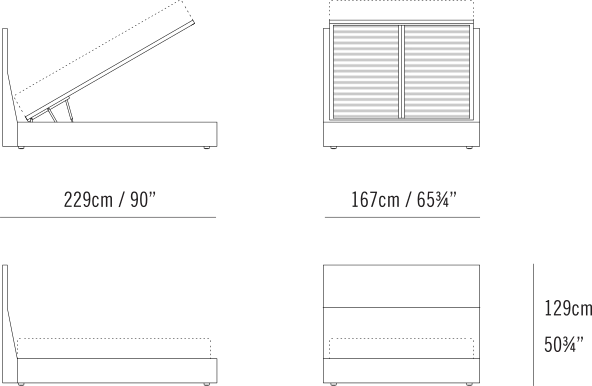 Everest Storage Bed by Bensen, size drawing: Everest Storage Bed - Queen