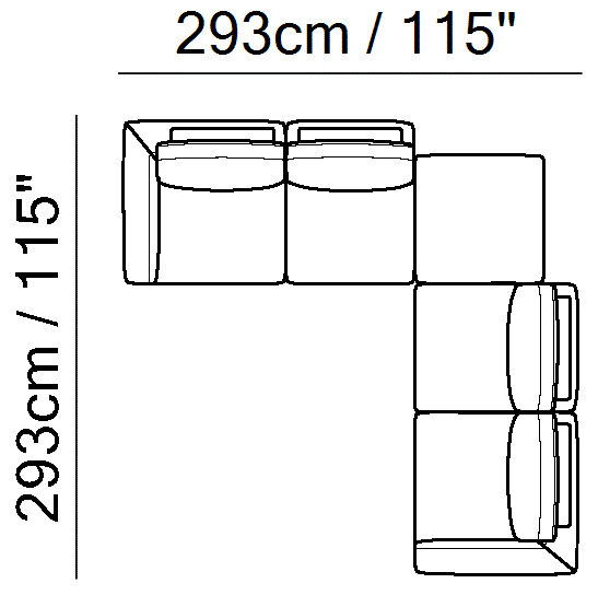 Semplice Sectional by Natuzzi Italia: Leather or fabric modular sofa, outline drawing with sizes