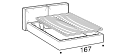 Flann 2.0 Bed by Ditre Italia, size drawing: Queen size bed for 153x203 cm mattress with EASY mechanism