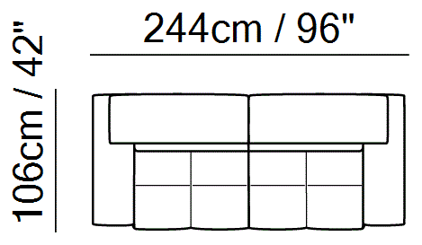 Avana Sectional by Natuzzi Italia: Three-seater sofa, outline drawing with sizes