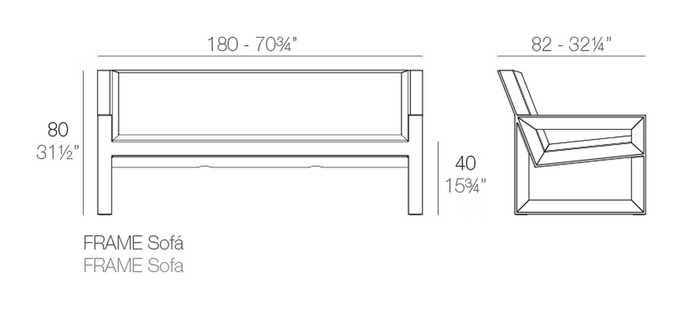 Frame Sofa by Vondom, size drawing