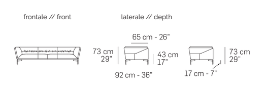 Gary Sofa by Nicoline, size drawing: Front and side views