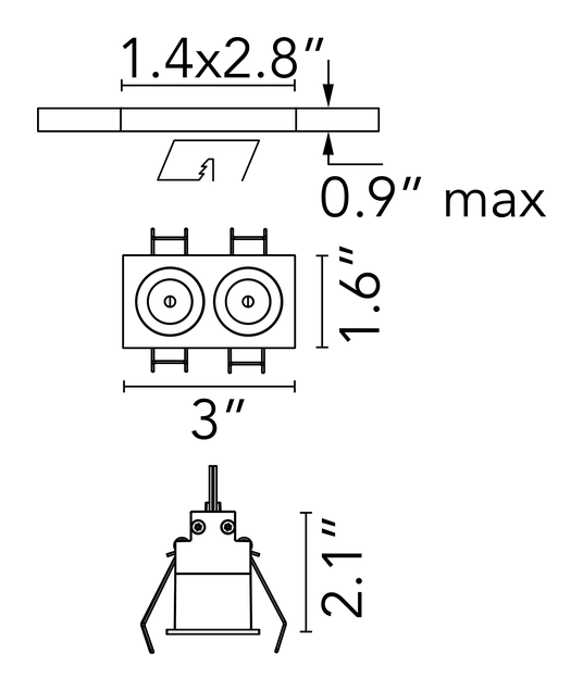 Light Shadow Trim Downlight by Flos, size drawing: Light Shadow Fixed Trim 2 Spots