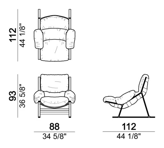 Belair Armchair by Arketipo, size drawing: Armchair