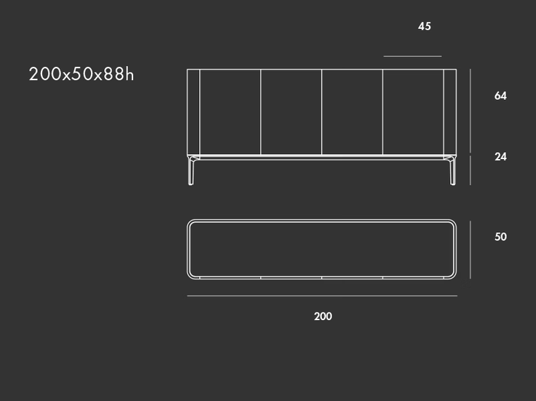 Slim Four-Door Sideboard by Sovet, size drawing: H 88