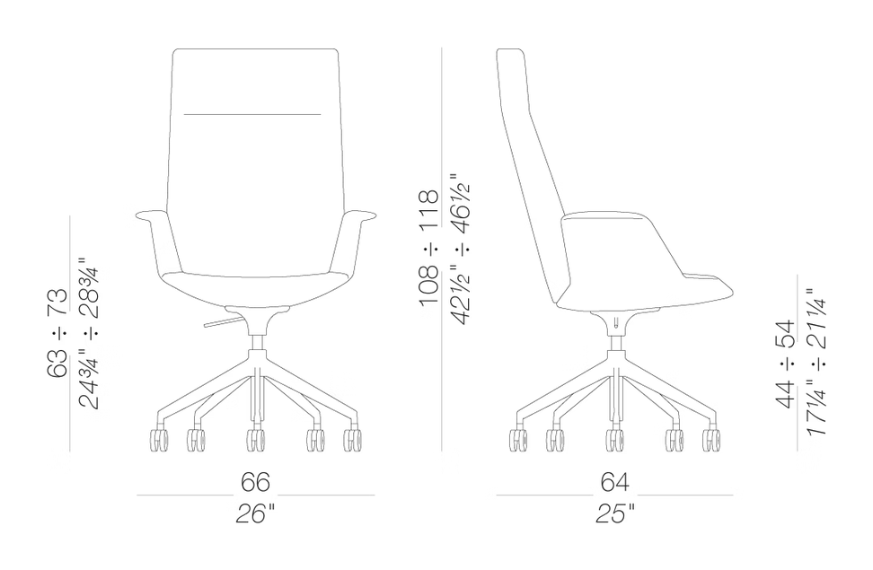 Uno S253 Chair by LaPalma, size drawing