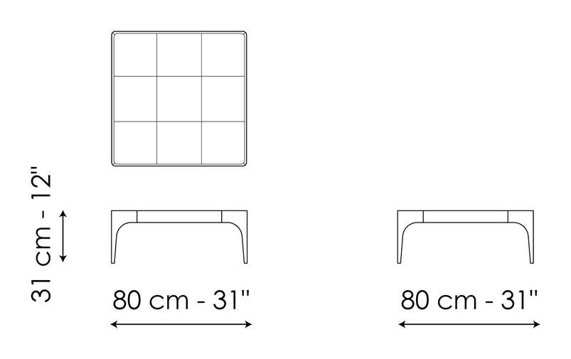 Passy Coffee Table by Bonaldo, size drawing: Passy 80x80