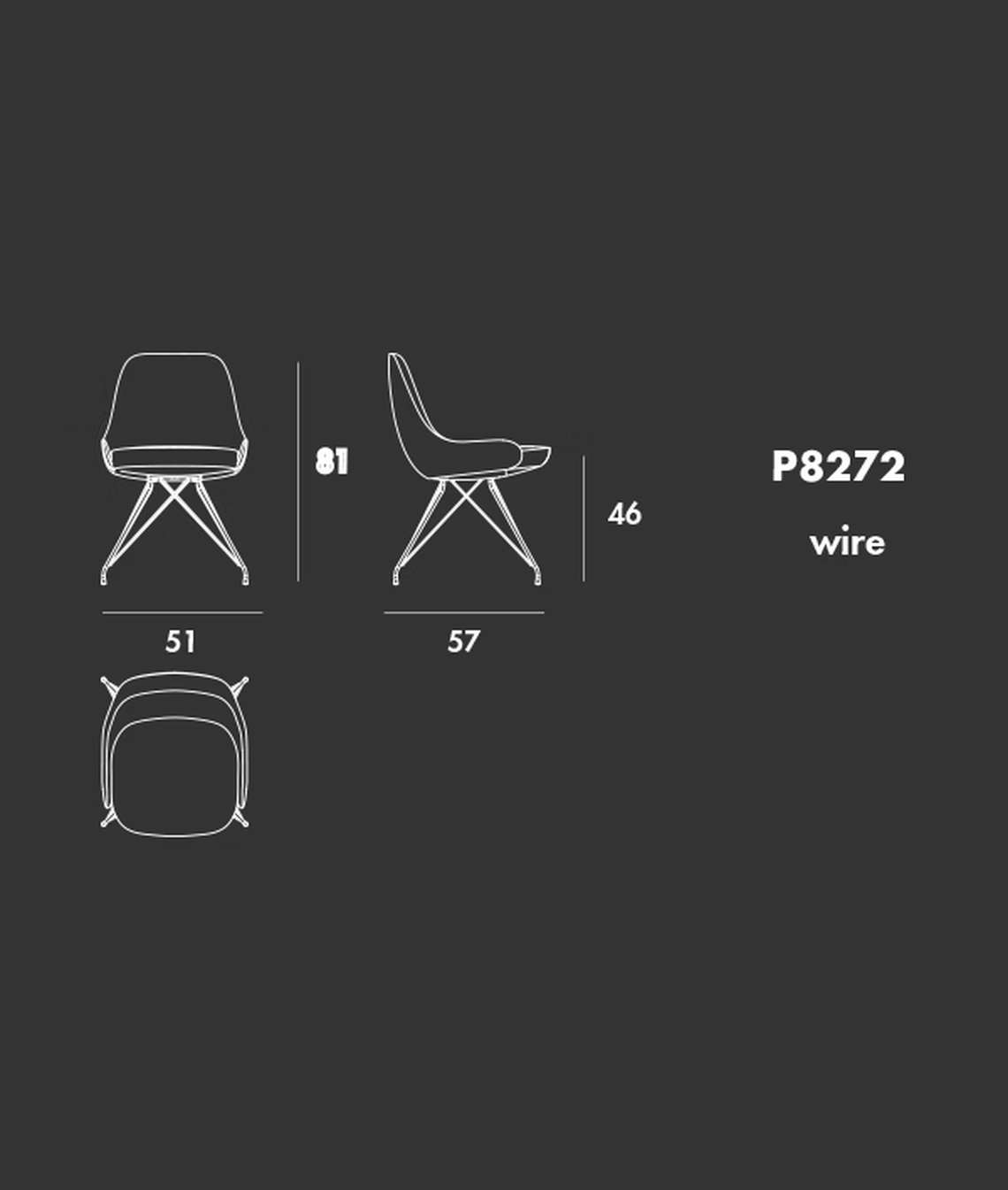 Cadira S Wire Chair by Sovet, size drawing