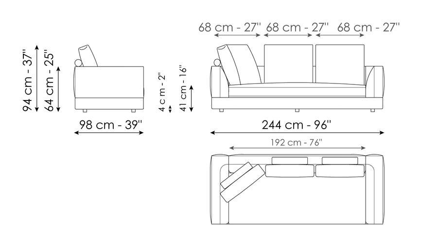Liam Sofa by Bonaldo, size drawing: Sofa 244