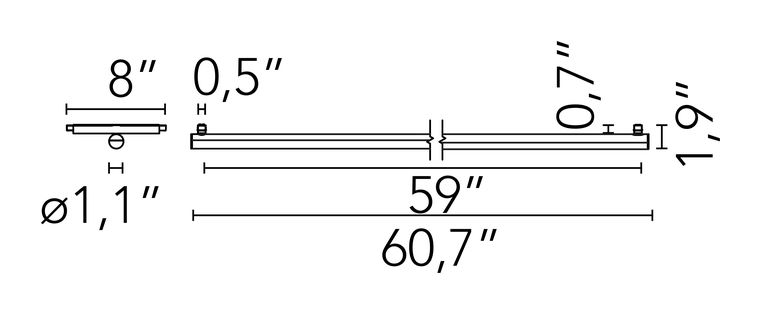 Infra-Structure Light Tube by Flos, size drawing: Light Tube Ø 30 Direct 1500 mm