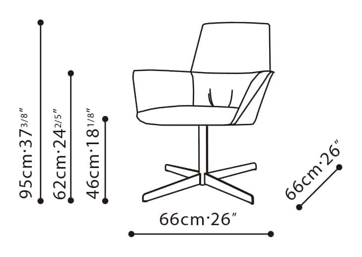 Qing Desk Chair by Camerich, size drawing