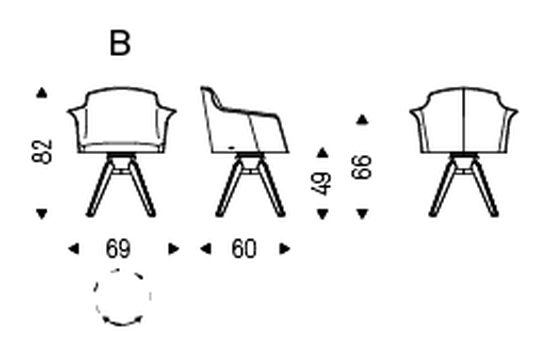 Tyler Swivel Chair by Cattelan Italia, size drawing 2