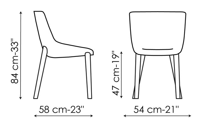 Artika Chair by Bonaldo, size drawing: Artika covered