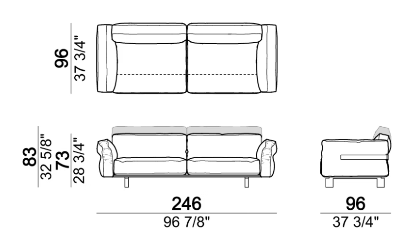 Close To Me Sofa by Arketipo, size drawing: Sofa SLIM