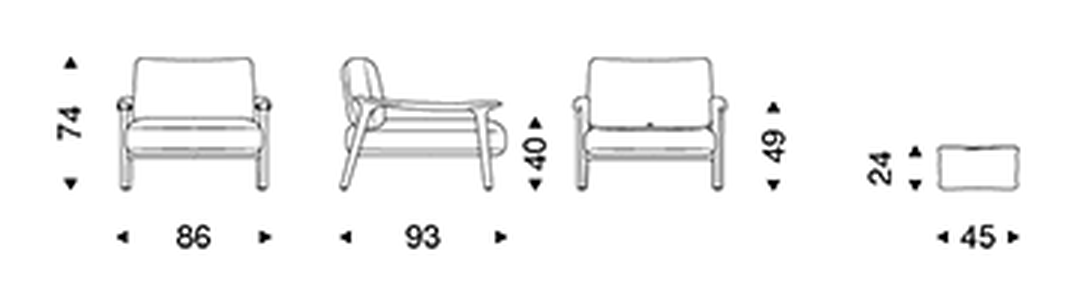 Giselle Lounge Armchair by Cattelan Italia, size drawing