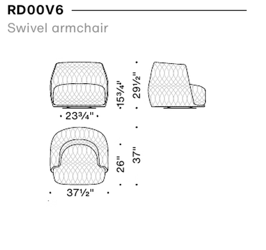 Redondo Armchair by Moroso, size drawing: Swivel armchair