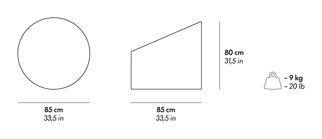 Mozza Seat by Gufram, size drawing
