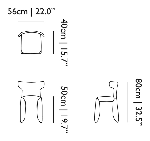 Monster Dining Chair by Moooi, size drawing: Naked Arms