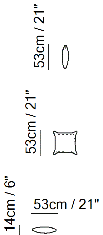 Accessori Cushions by Natuzzi Italia: Square cushion with stitching, outline drawing with sizes