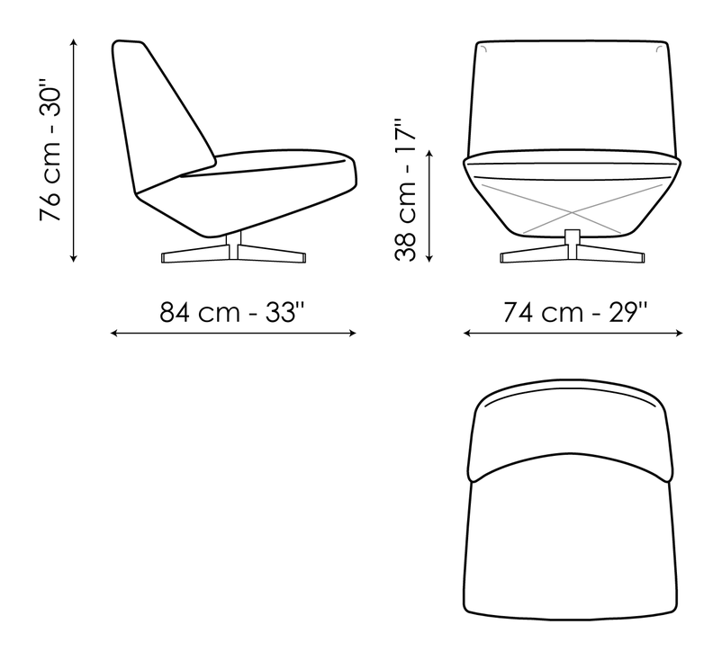 Sleek Armchair by Bonaldo, size drawing: Sleek - swivel base