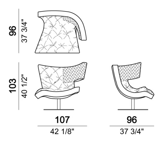 Roxy Armchair by Arketipo, size drawing