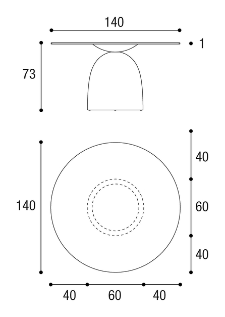 Janeiro Dining Table by Lago, size drawing: 2390L · 2390X