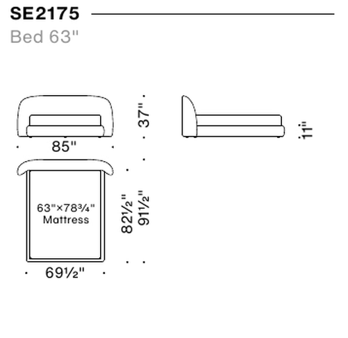 Sedona Bed by Moroso, size drawing: Bed 63"