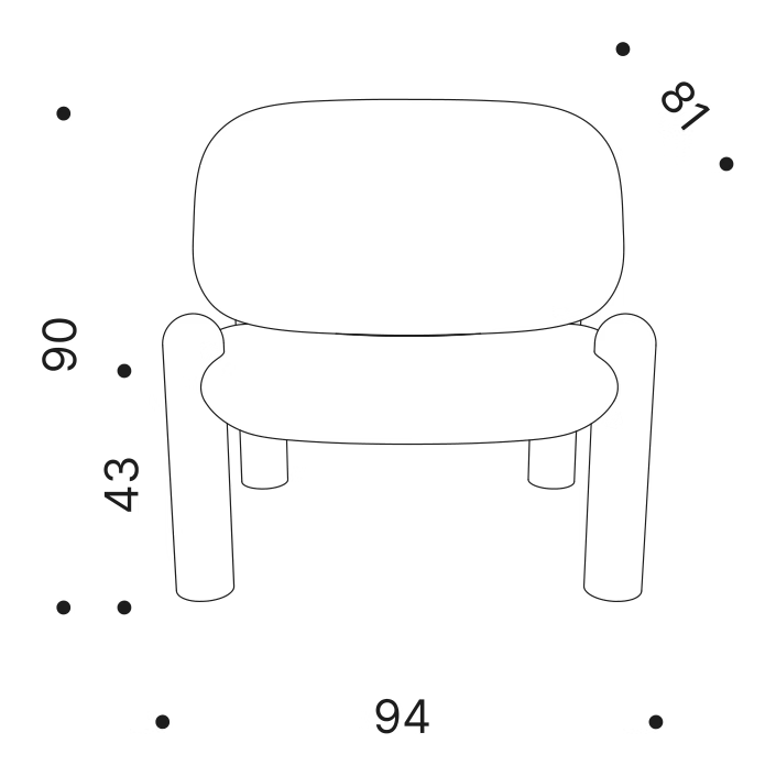 Tottori Armchair by Driade, size drawing