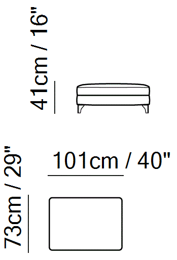 Volo Sectional by Natuzzi Italia: Large pouf, outline drawing with sizes
