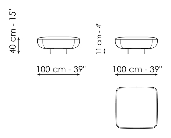 Grant Sofa by Bonaldo, size drawing: Pouf