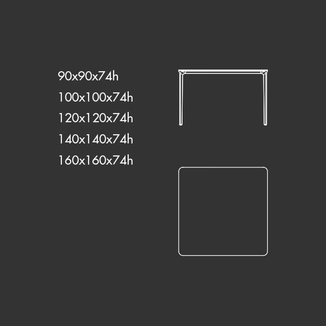 Slim Square Dining Table by Sovet, size drawing