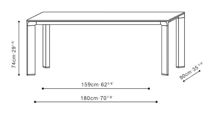 Joint Dining Table by Camerich, size drawing: C05C1307