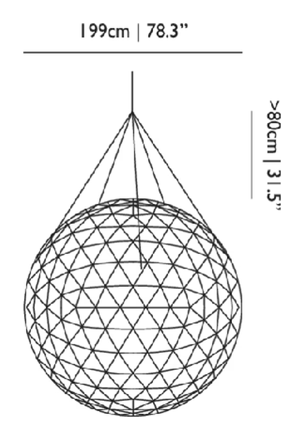 Raimond II R127-R163-R199 Pendant Lamp by Moooi, size drawing: Raimond II, R199