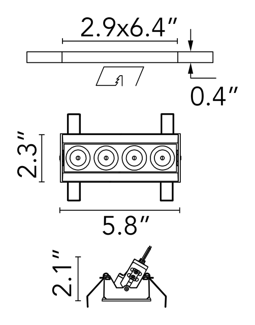 Light Shadow No Trim Downlight by Flos, size drawing: Light Shadow Adjustable No Trim 4 Spots