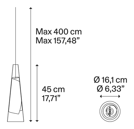 Cono di Luce Cluster Pendant Lamp by Lodes, size drawing: Cono di Luce small
