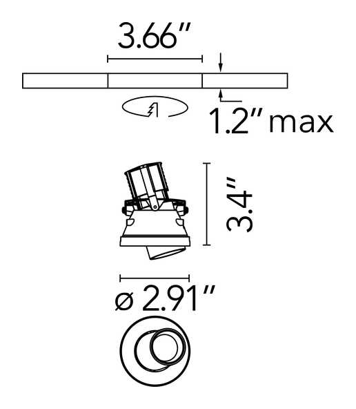Johnny 80 No Trim Downlight by Flos, size drawing: Johnny Ø 80 No Trim 1L Round