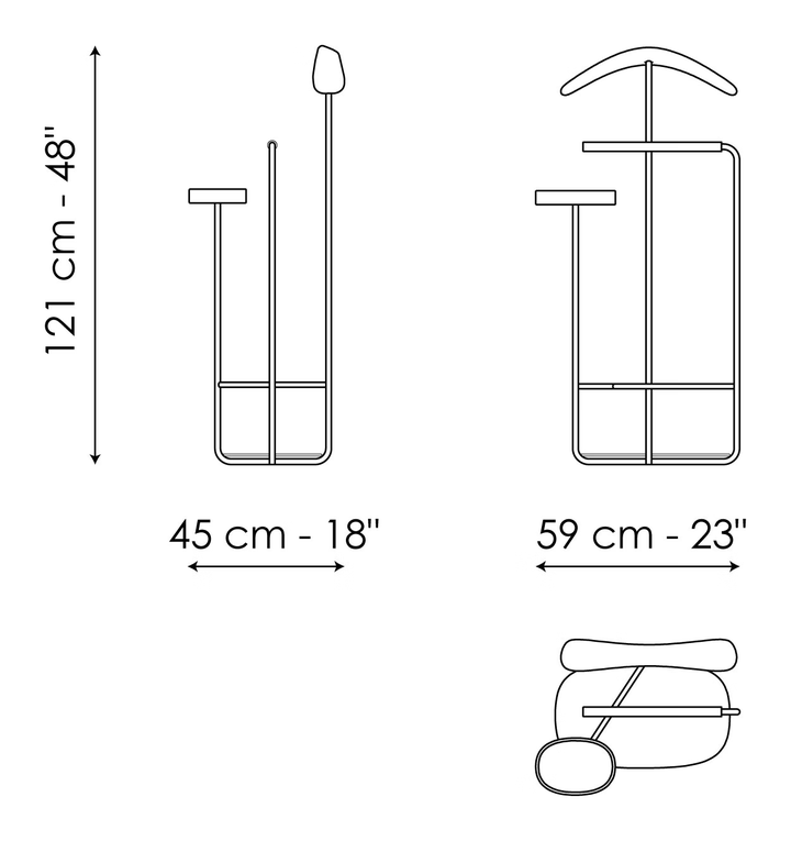 Luigio Valet Stand by Bonaldo, size drawing