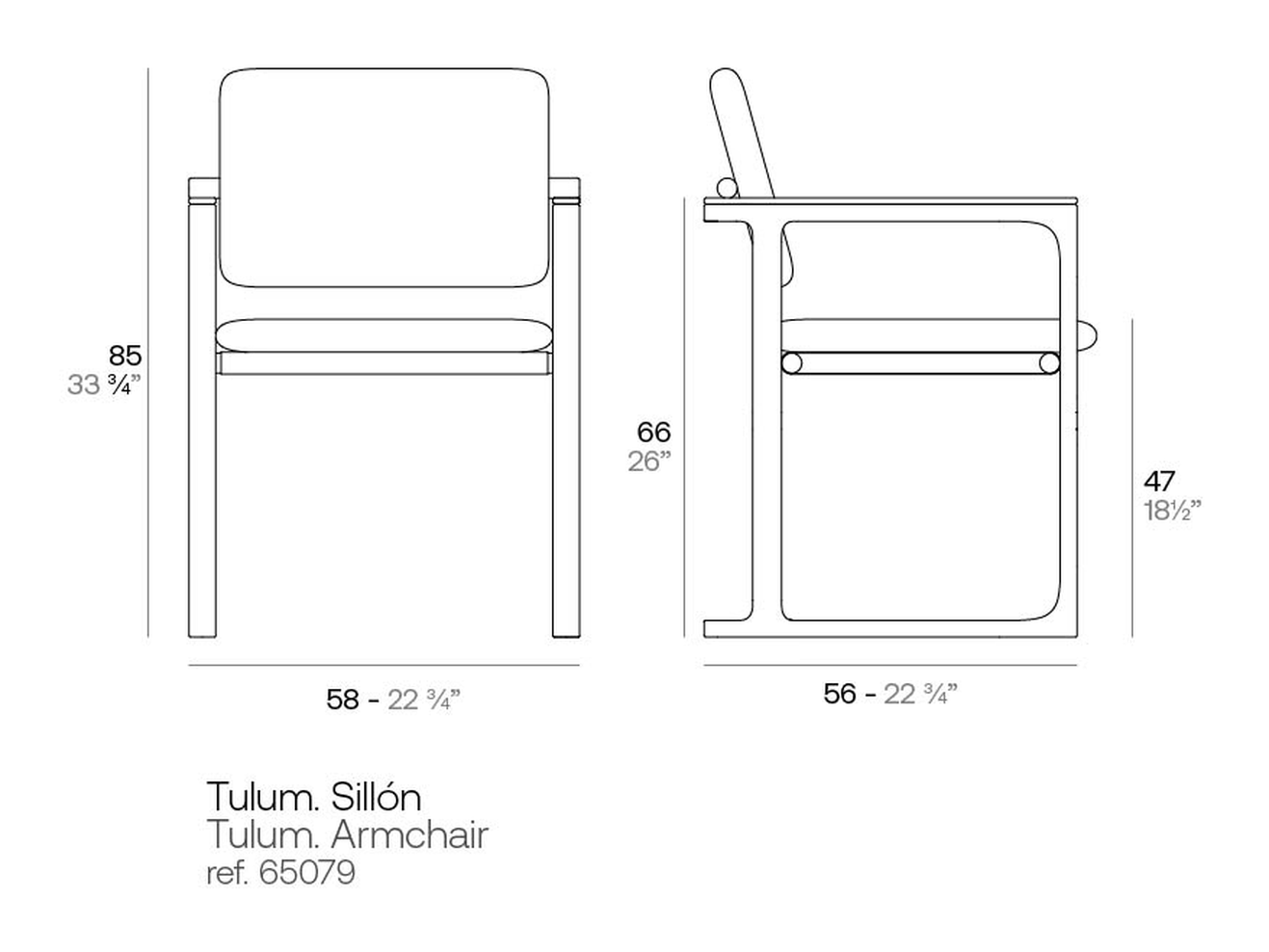 Tulum Chair by Vondom, size drawing