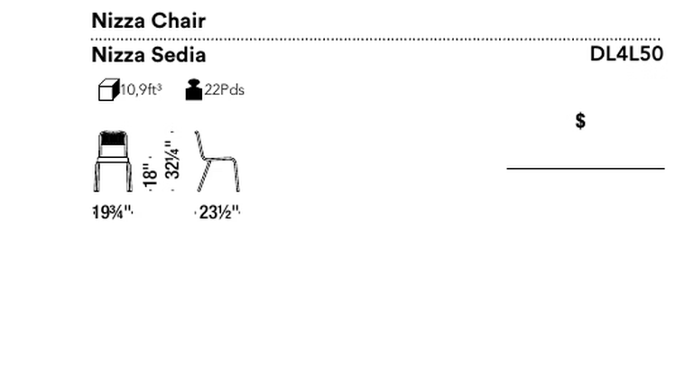 Nizza Chair by Moroso, size drawing